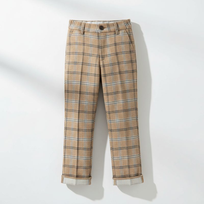 Camel Checked Wool Blend Trousers