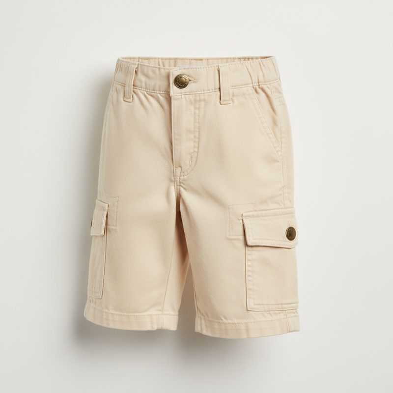 Beige Cotton Twill Cargo Shorts