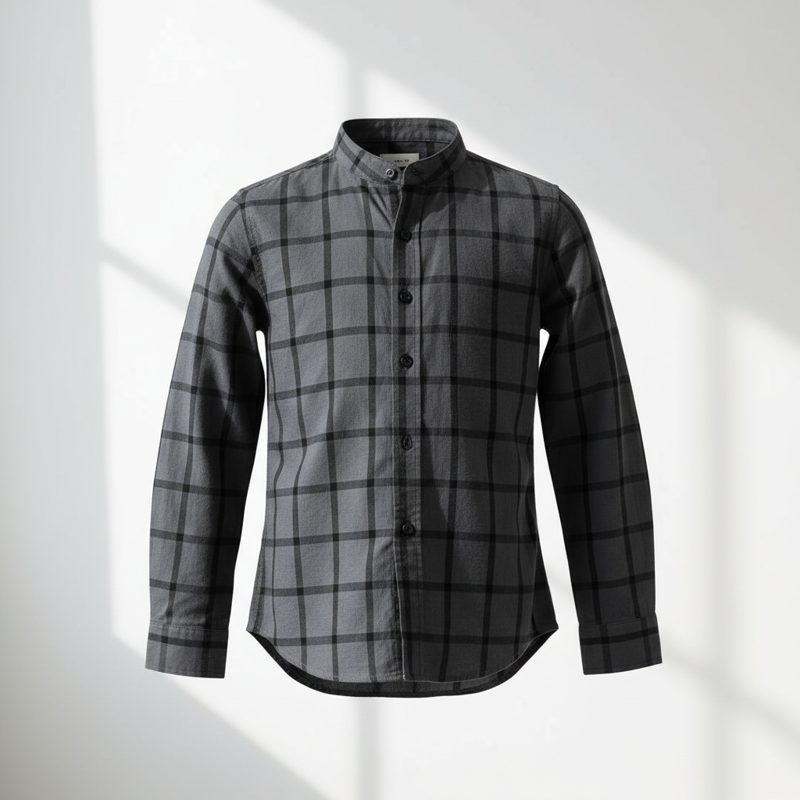 Charcoal Checked Mandarin Collar Shirt