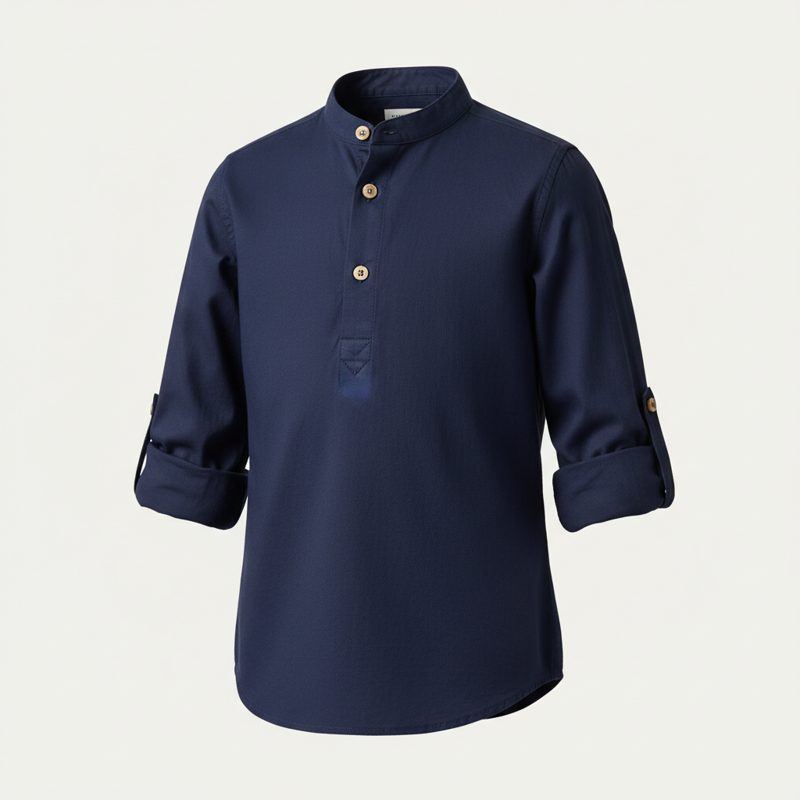 Navy Linen Mandarin Collar Kurta