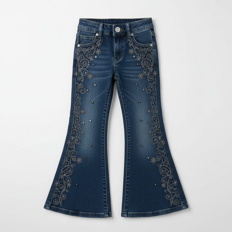 Indigo Embellished Flare Leg Denim Jeans