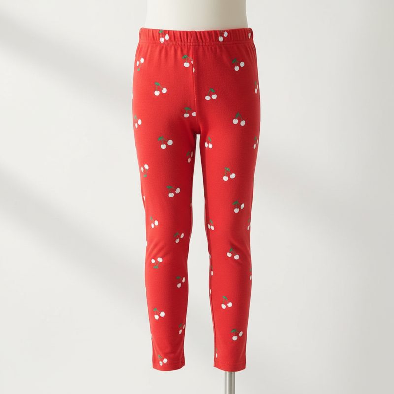 Crimson Cherry Print Cotton Jersey Leggings