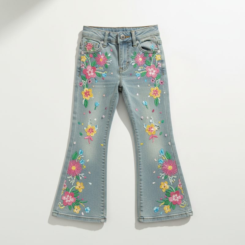 Sky Embroidered Floral Flare Jeans