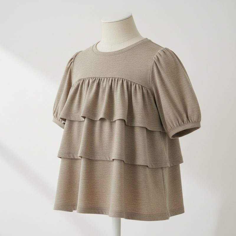 Sand Tiered Ruffled Jersey Top
