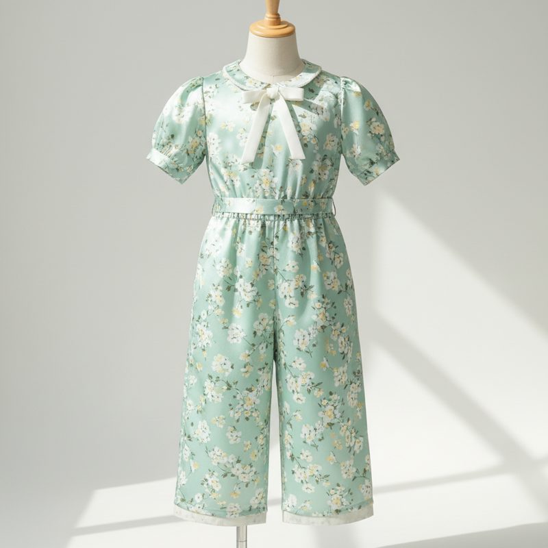 Mint Floral Satin Bow Jumpsuit