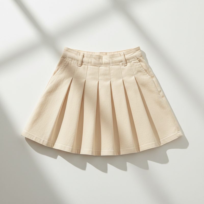 Beige High-Waist Pleated Mini Skirt