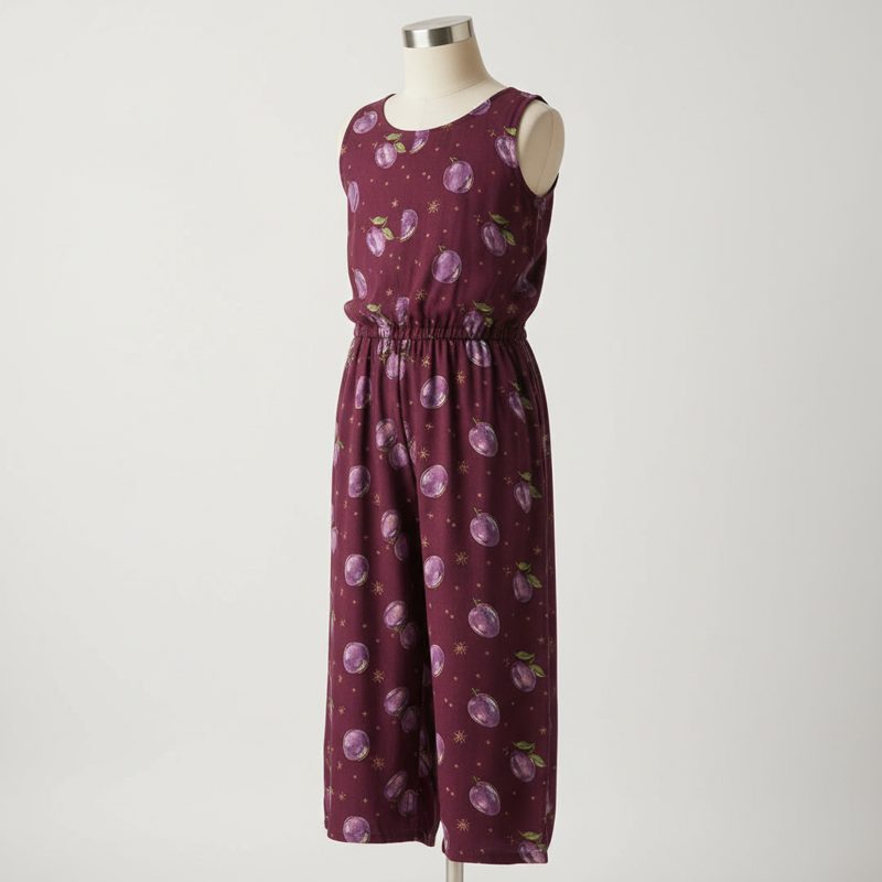 Plum Printed Sleeveless Cotton Jumpsuit