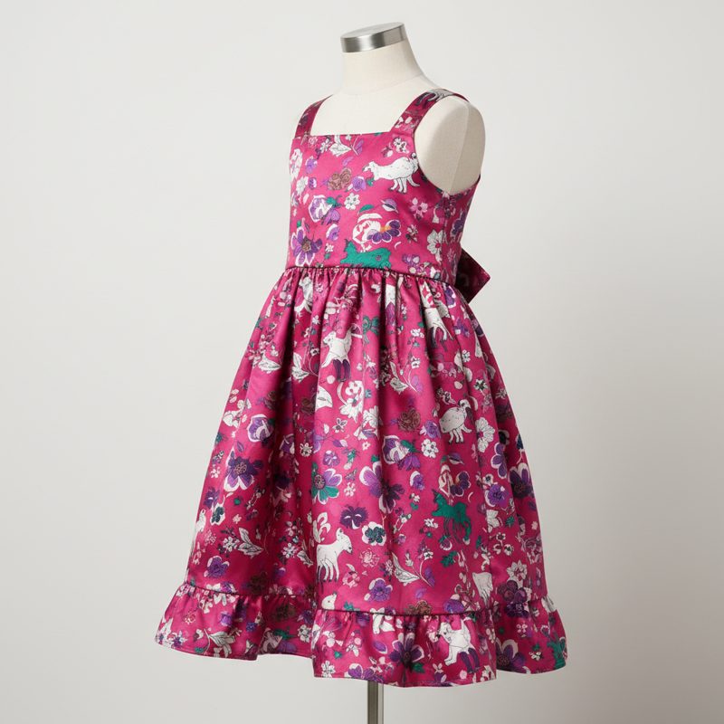 Fuchsia Printed Satin Party Frock