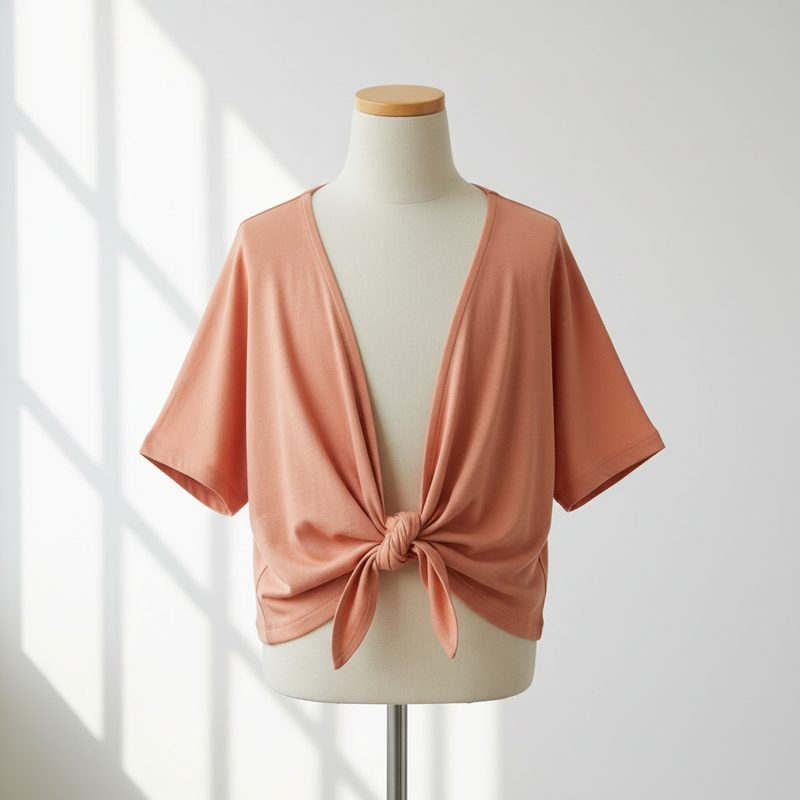 Coral Front-Tie Short Sleeve Crop Top