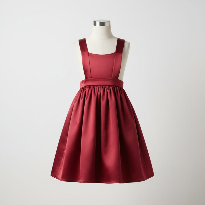 Burgundy Satin Pinafore Flare Frock