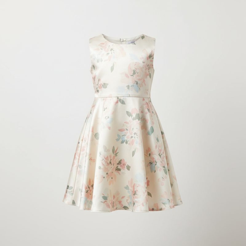 Cream Floral Satin Party Dress