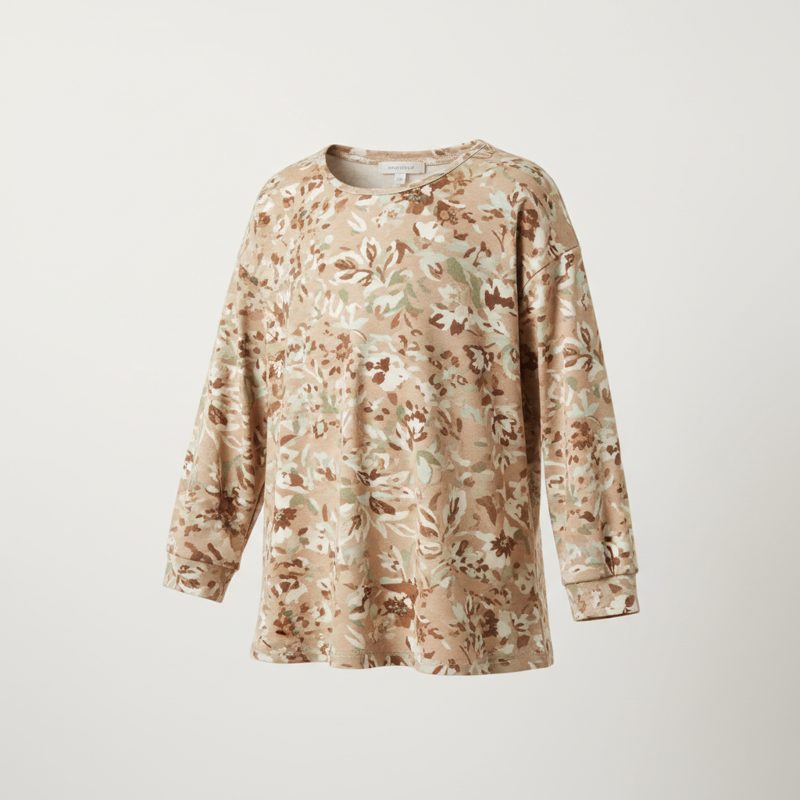 Beige Floral Long Sleeve Relaxed Tee