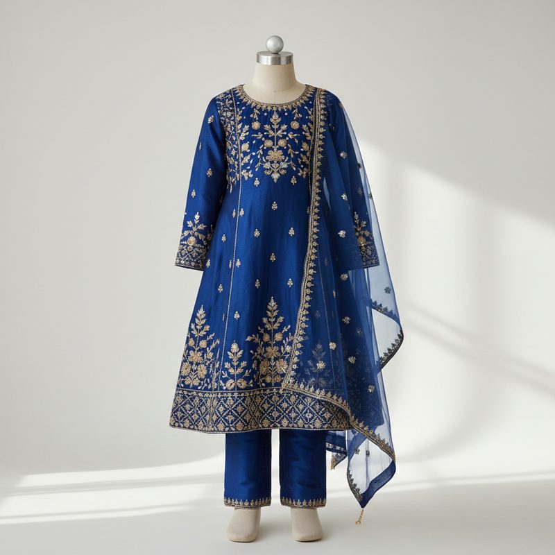 Sapphire Embroidered Silk Kurta Set
