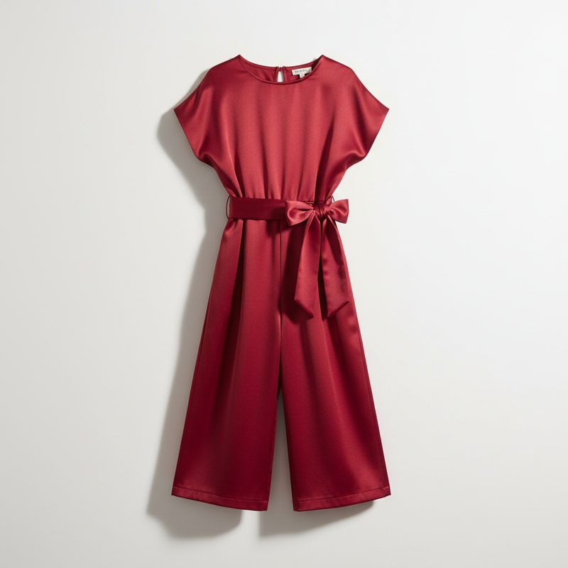 Ruby Satin Wide Leg Belted Jumpsuit