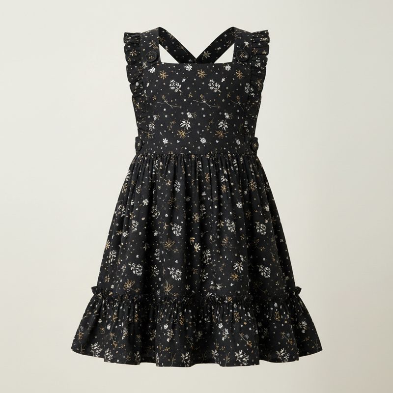 Black Floral Ruffle Strap Pinafore Dress