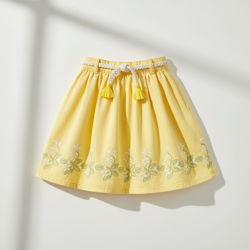 Lemon Embroidered Skirt with Rope Belt