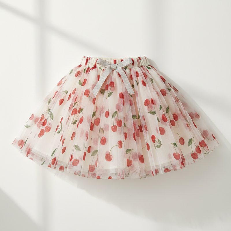 Ivory Cherry Print Tulle Tutu Skirt