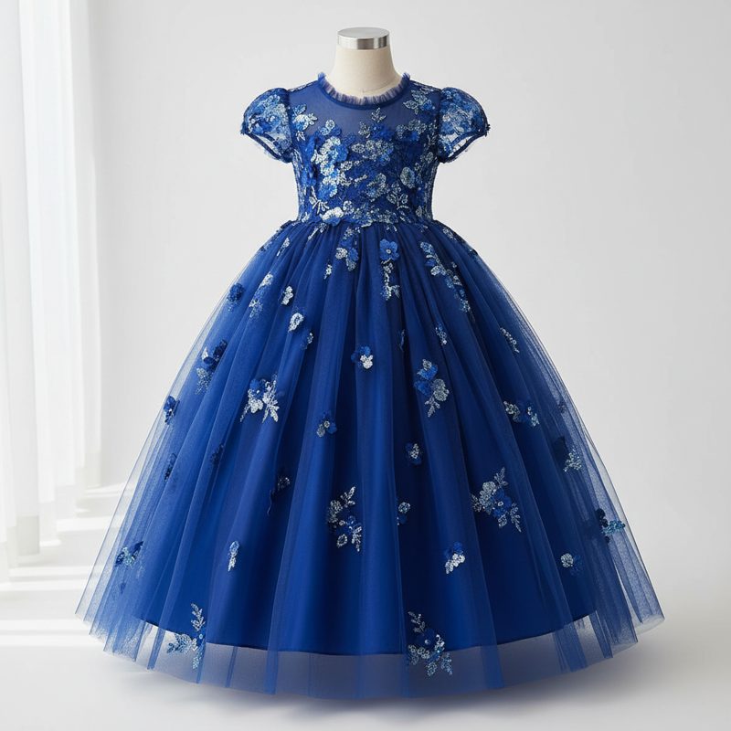 Sapphire Embellished Tulle Ball Gown