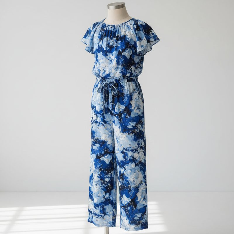 Cobalt Flutter Sleeve Printed Jumpsuit