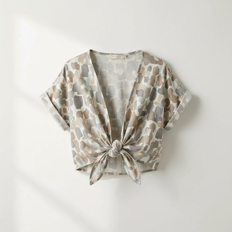 Stone Linen Front Tie Crop Top