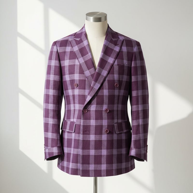 Plum Double Breasted Checked Blazer