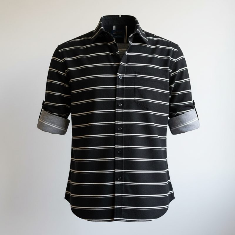 Black Horizontal Striped Casual Shirt