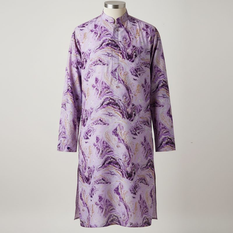Lavender Marble Printed Silk Kurta