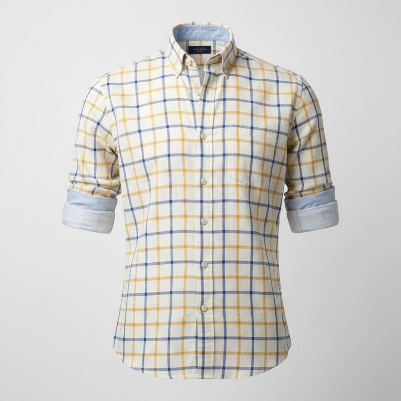 Cream Button Down Checked Cotton Shirt