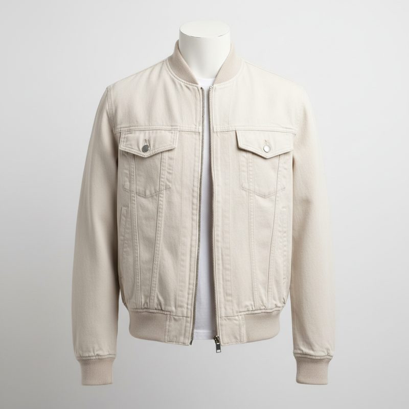 Stone Zip-Front Denim Bomber Jacket
