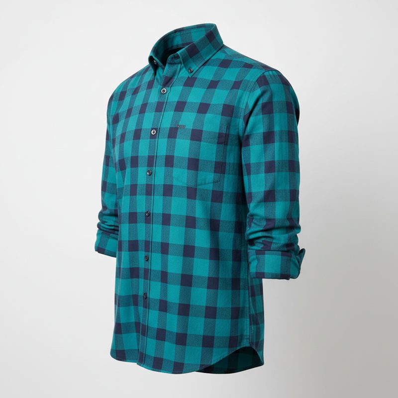 Teal Checked Cotton Twill Shirt