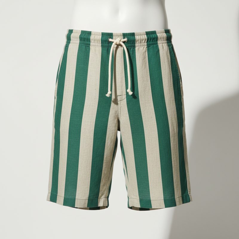 Forest Linen Blend Striped Drawstring Shorts