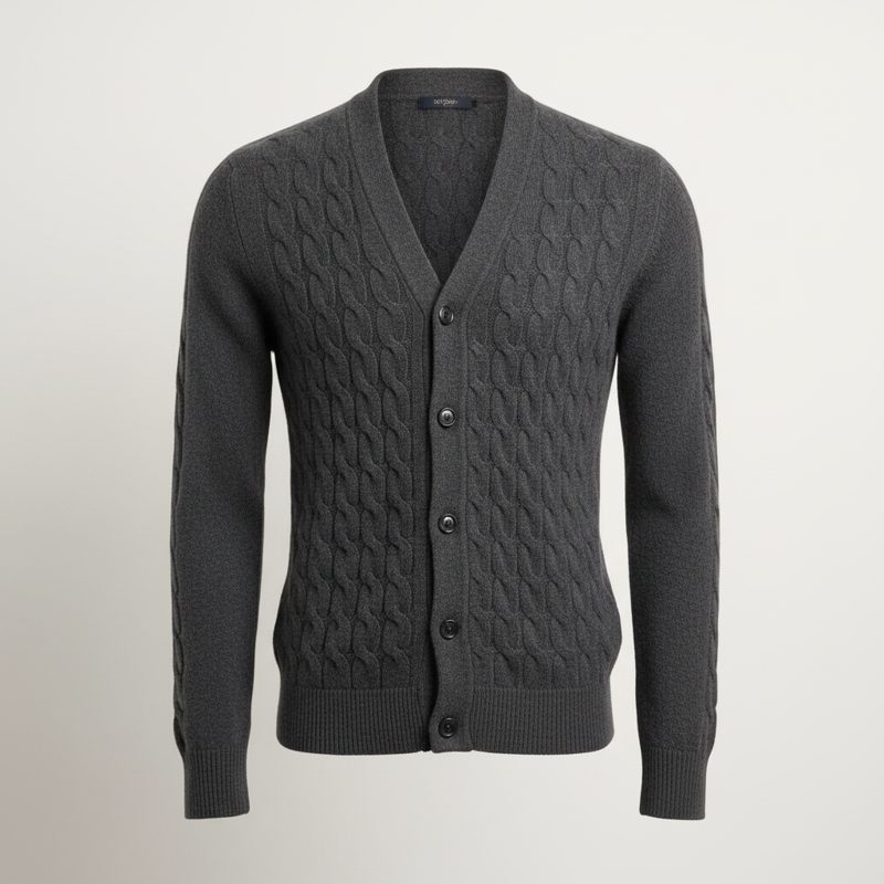 Charcoal Cable Knit Buttoned Cardigan