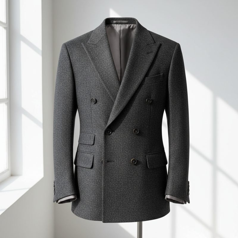 Charcoal Double Breasted Wool Blazer