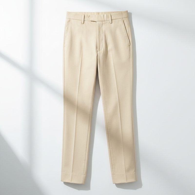 Beige Tailored Twill Flat-Front Chinos