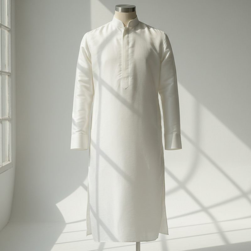 Ivory Mandarin Collar Silk Kurta
