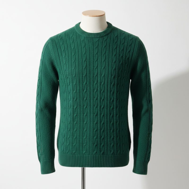 Forest Cable Knit Crew Neck Sweater
