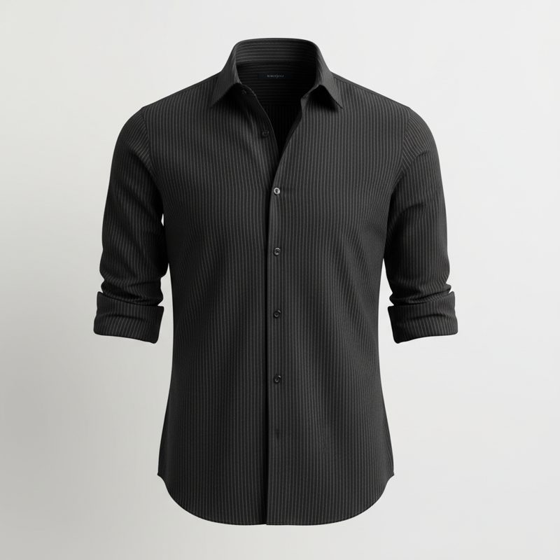 Black Pinstripe Slim Fit Formal Shirt