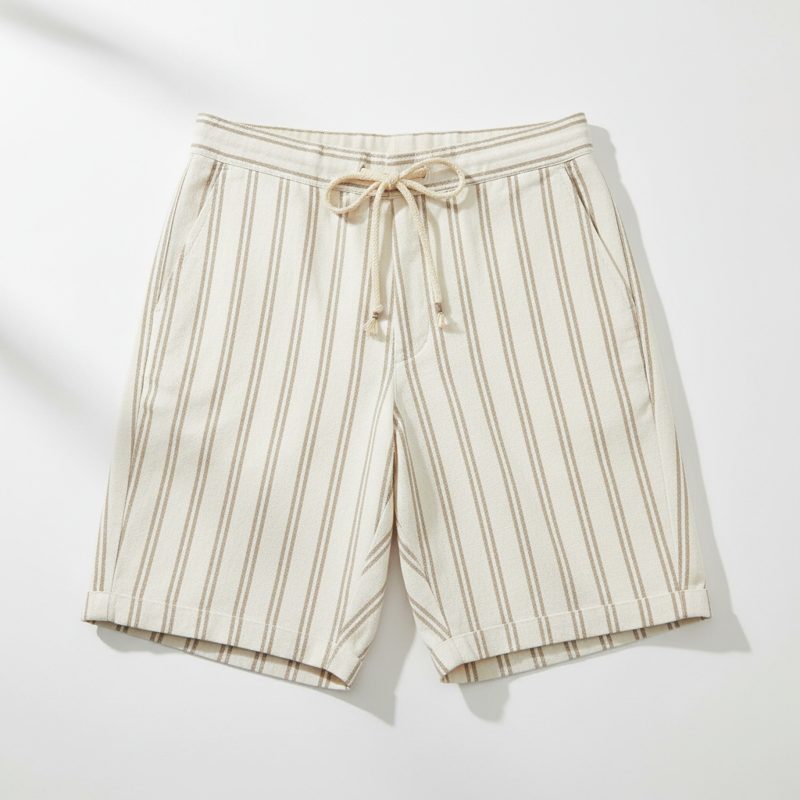 Off-White Striped Linen Drawstring Shorts