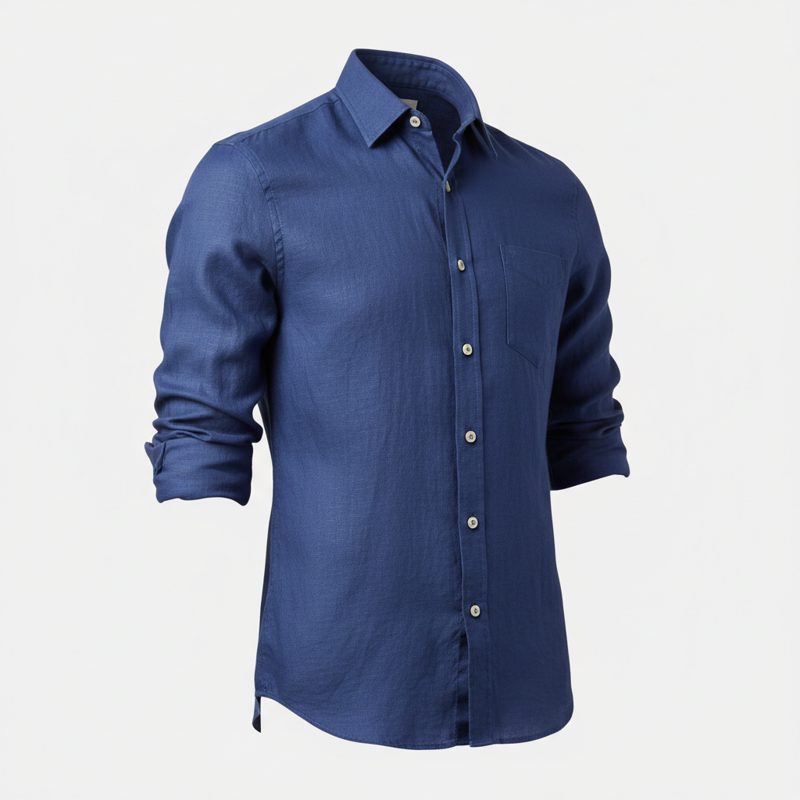Indigo Linen Long Sleeved Shirt