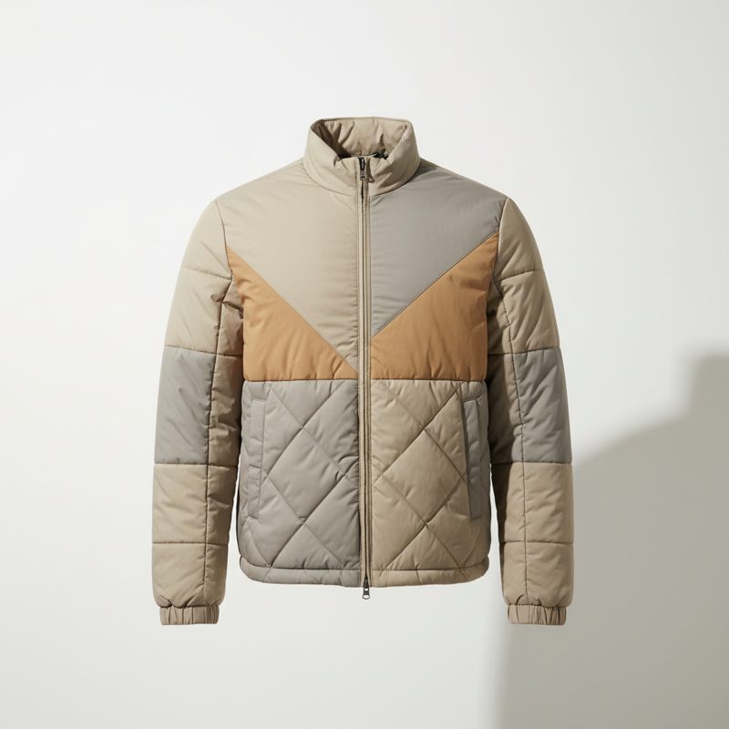 Sand Quilted Colour-Block Puffer Jacket