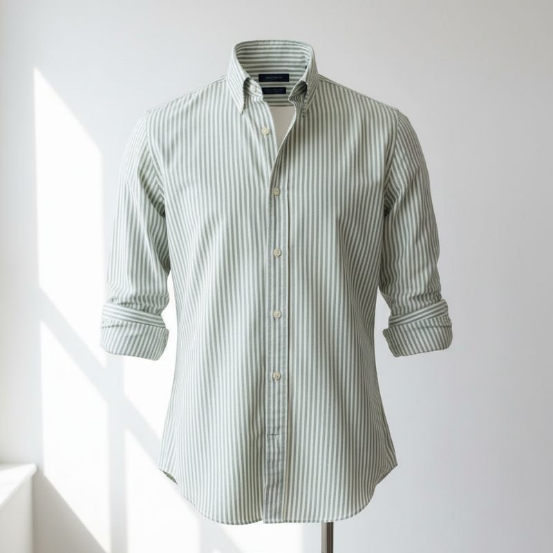 Sage Striped Button Down Poplin Shirt