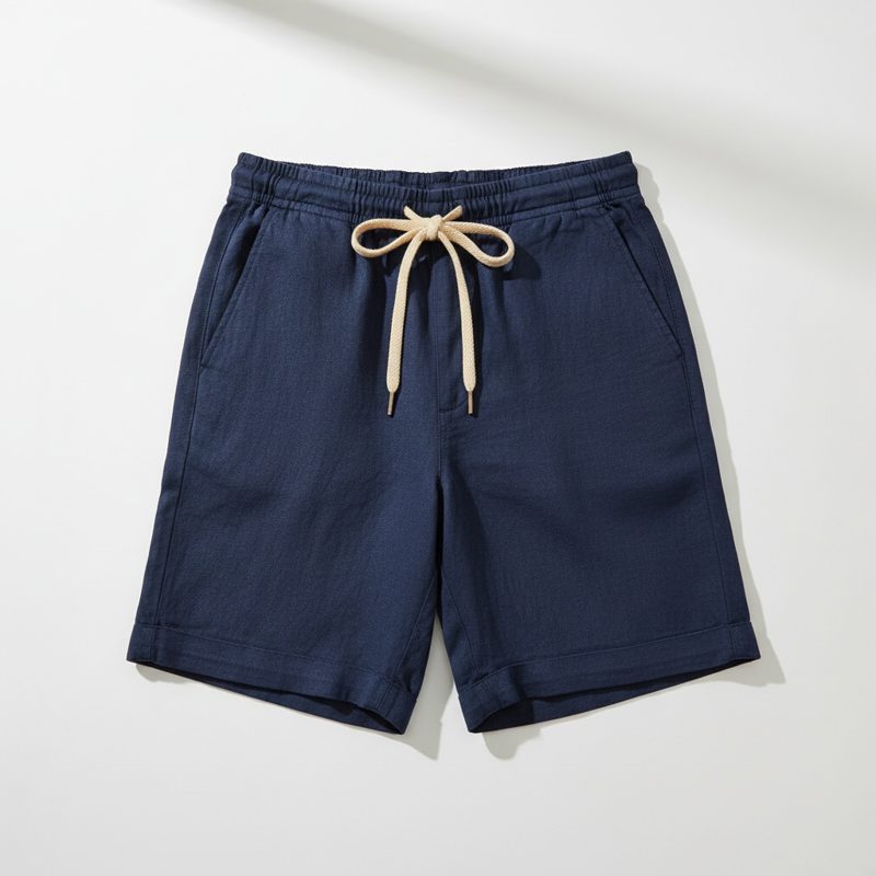 Navy Elastic Waist Linen Shorts
