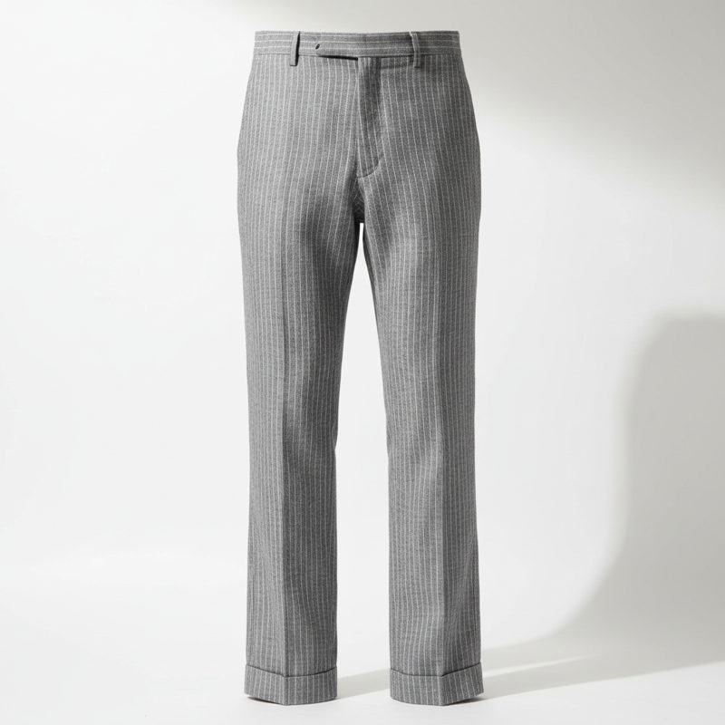 Grey Pinstripe Tailored Wool Trousers