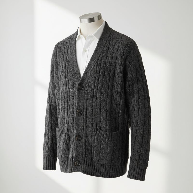 Charcoal Cable Knit Buttoned Cardigan