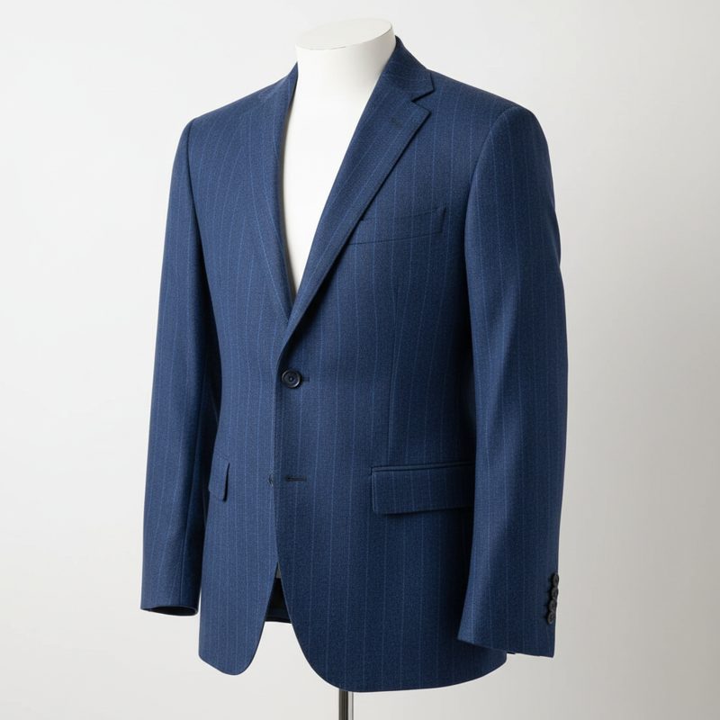 Indigo Pinstripe Tailored Wool Blazer
