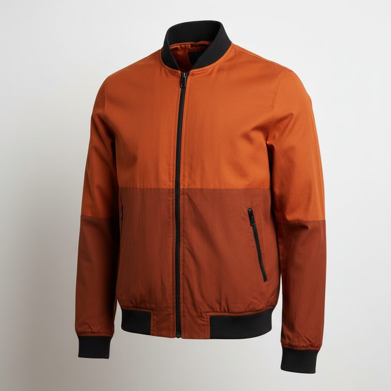 Terracotta Colour-Block Zip-Up Bomber Jacket