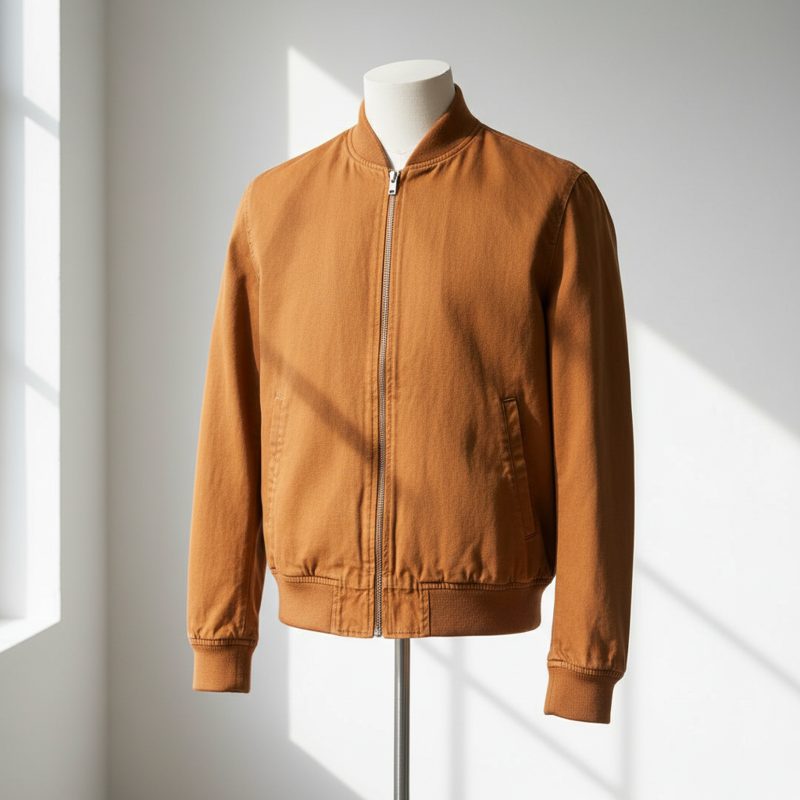Caramel Cotton Canvas Bomber Jacket