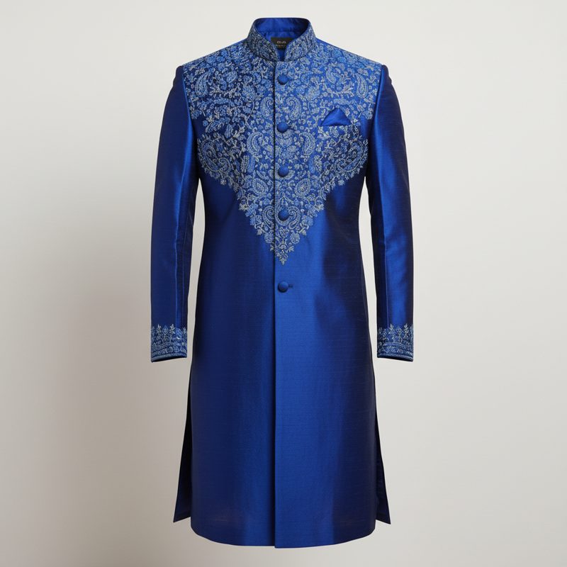 Sapphire Embroidered Silk Sherwani Kurta