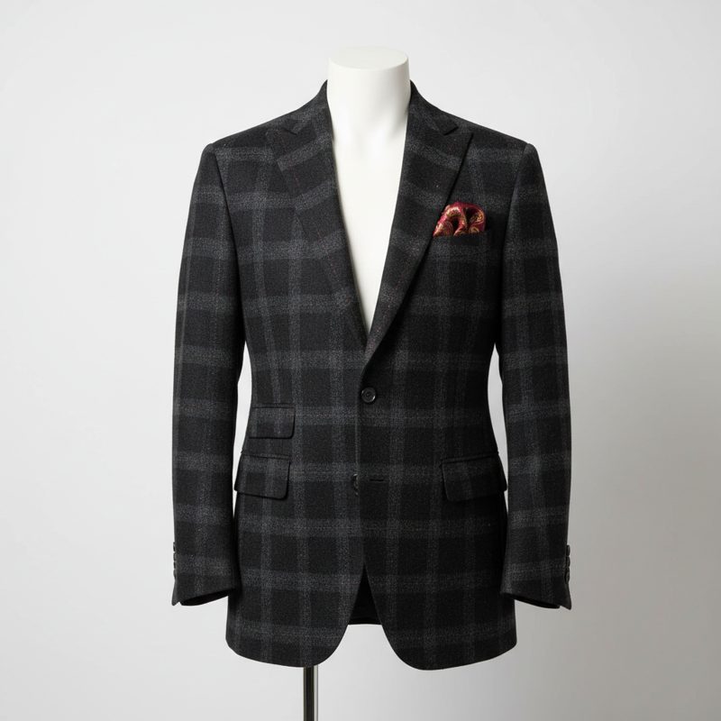 Charcoal Tailored Wool Check Blazer