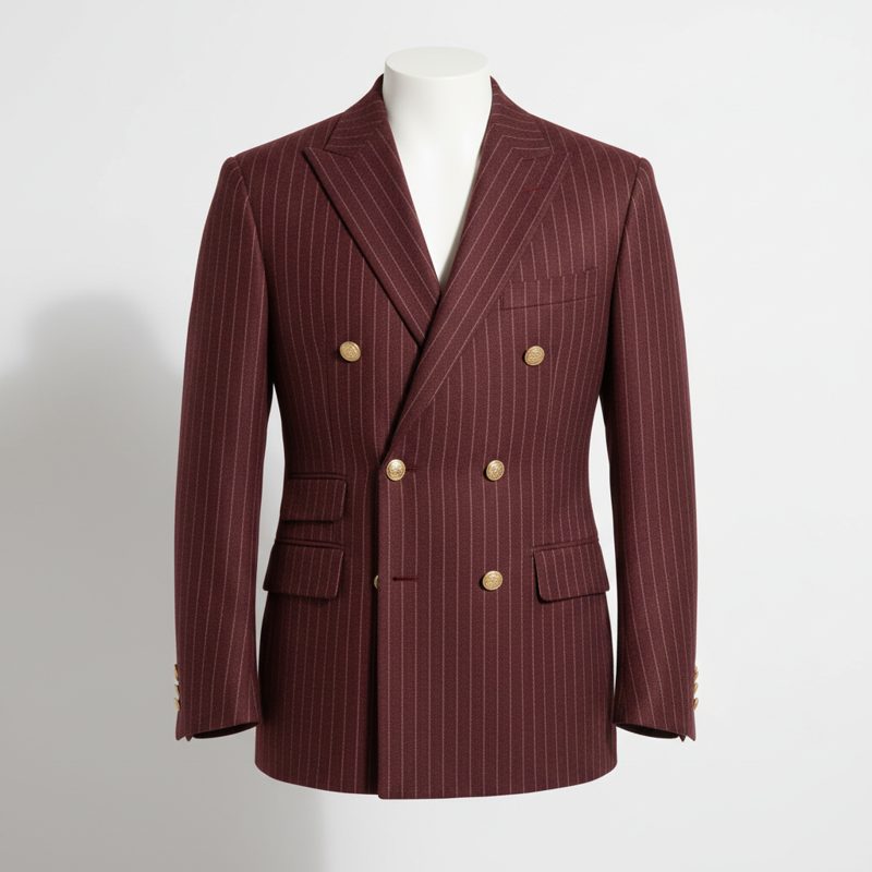 Burgundy Double Breasted Pinstripe Blazer